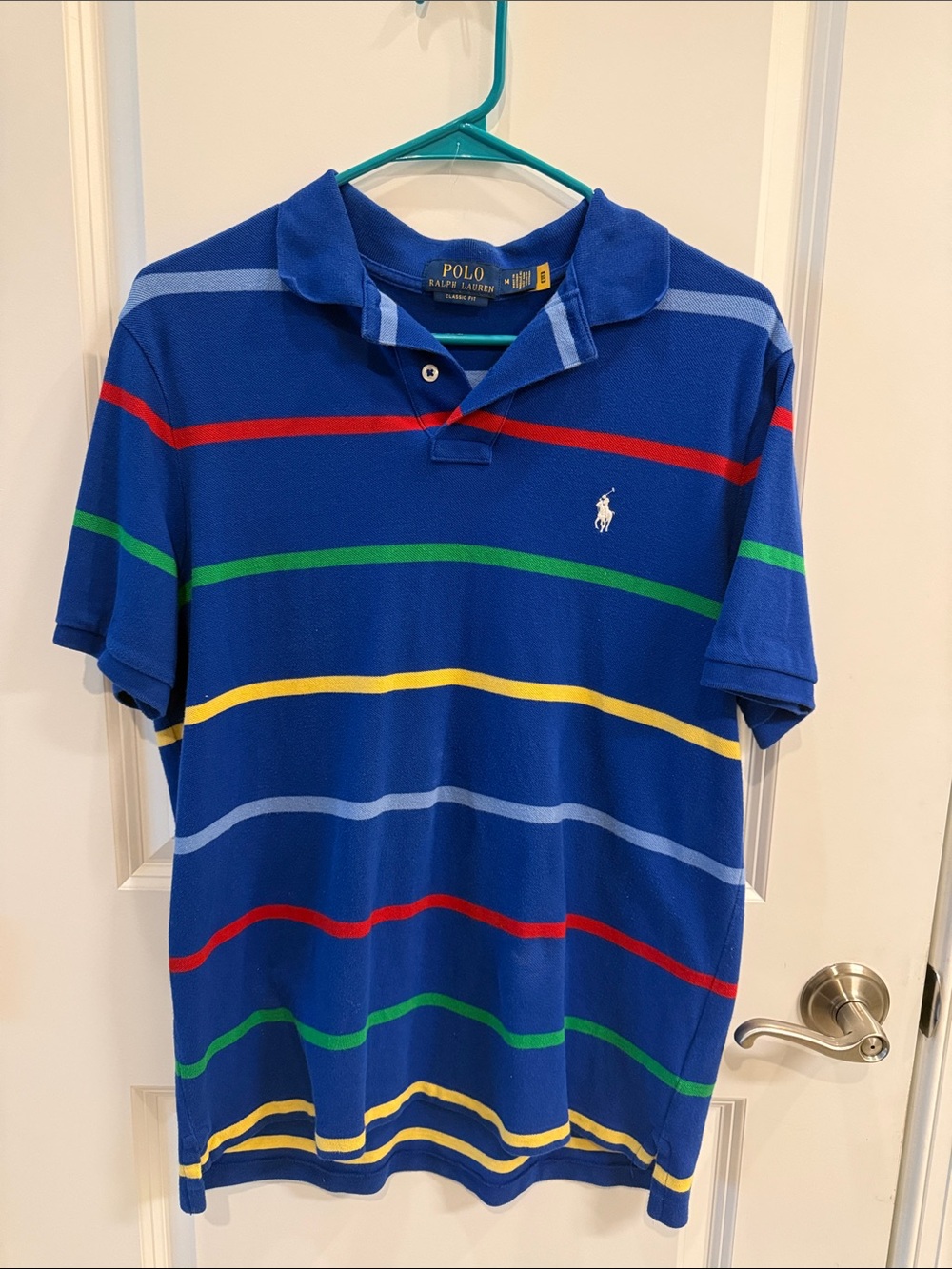 Polo by Ralph Lauren Royal Blue Polo with Multicolor Stripes Men's Size M